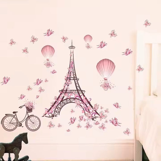 Pairs, Butterfly Romantic flower wallpaper 3D background large size wall sticker