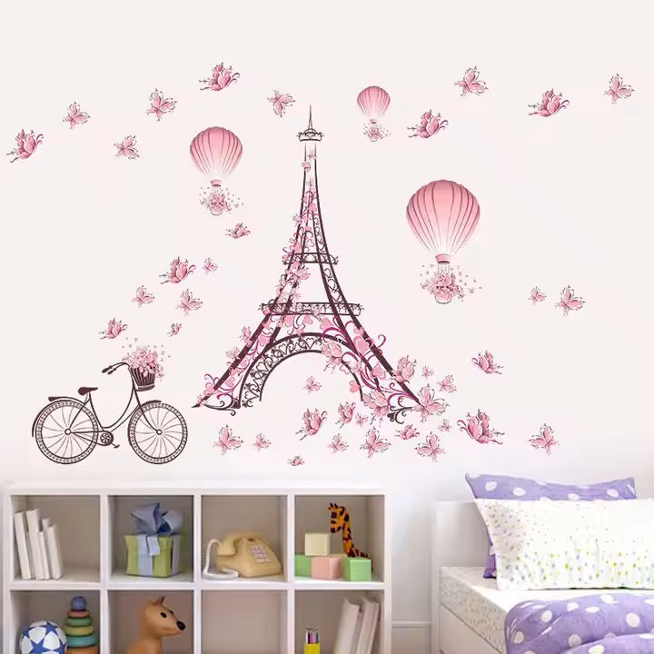 Pairs, Butterfly Romantic flower wallpaper 3D background large size wall sticker