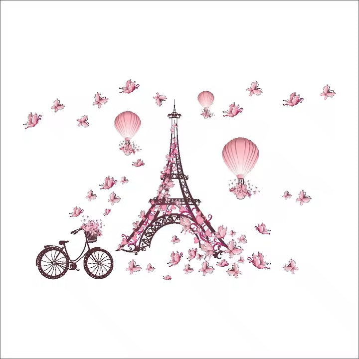 Pairs, Butterfly Romantic flower wallpaper 3D background large size wall sticker