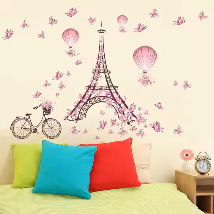 Pairs, Butterfly Romantic flower wallpaper 3D background large size wall sticker